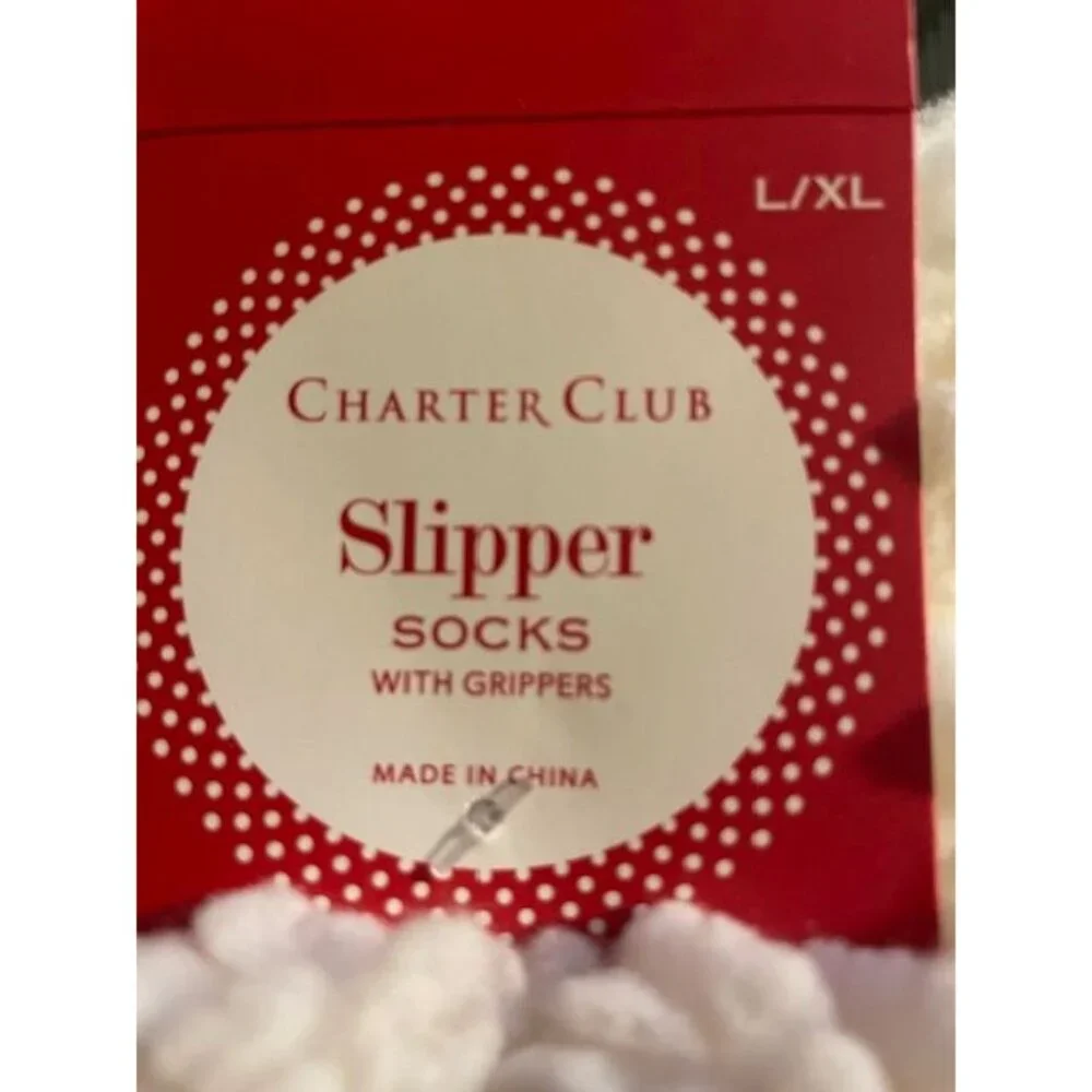Winter Novelty Santa Sherpa Slipper Socks Charter Club L/XL